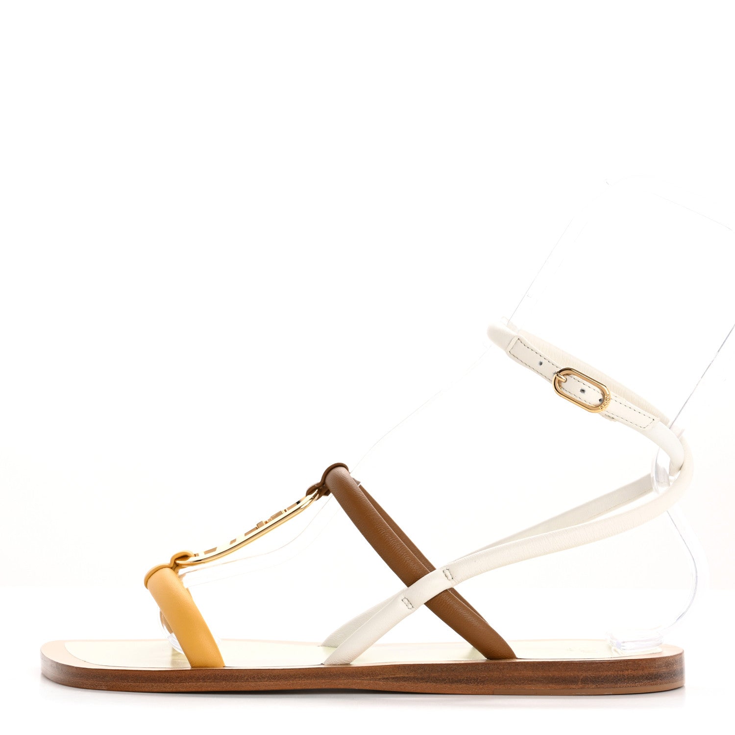Fendi Nappa Fendi O'Lock Gladiator Flat Sandals 37 Semolina Sabbia White 1 of 10