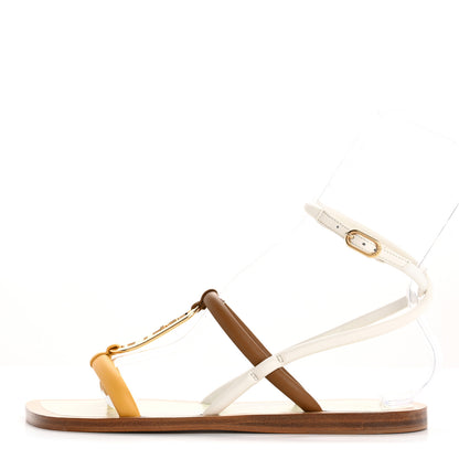 Fendi Nappa Fendi O'Lock Gladiator Flat Sandals 37 Semolina Sabbia White 1 of 10