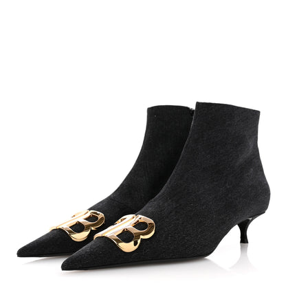 Balenciaga Denim BB Pointy Toe Ankle Booties 41 Black Vintage 4 of 10