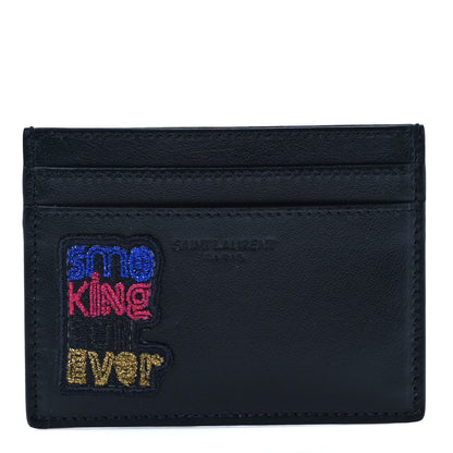 Saint Laurent Calfskin Smoking Forever Patch Credit Card Case Black 1 of 9