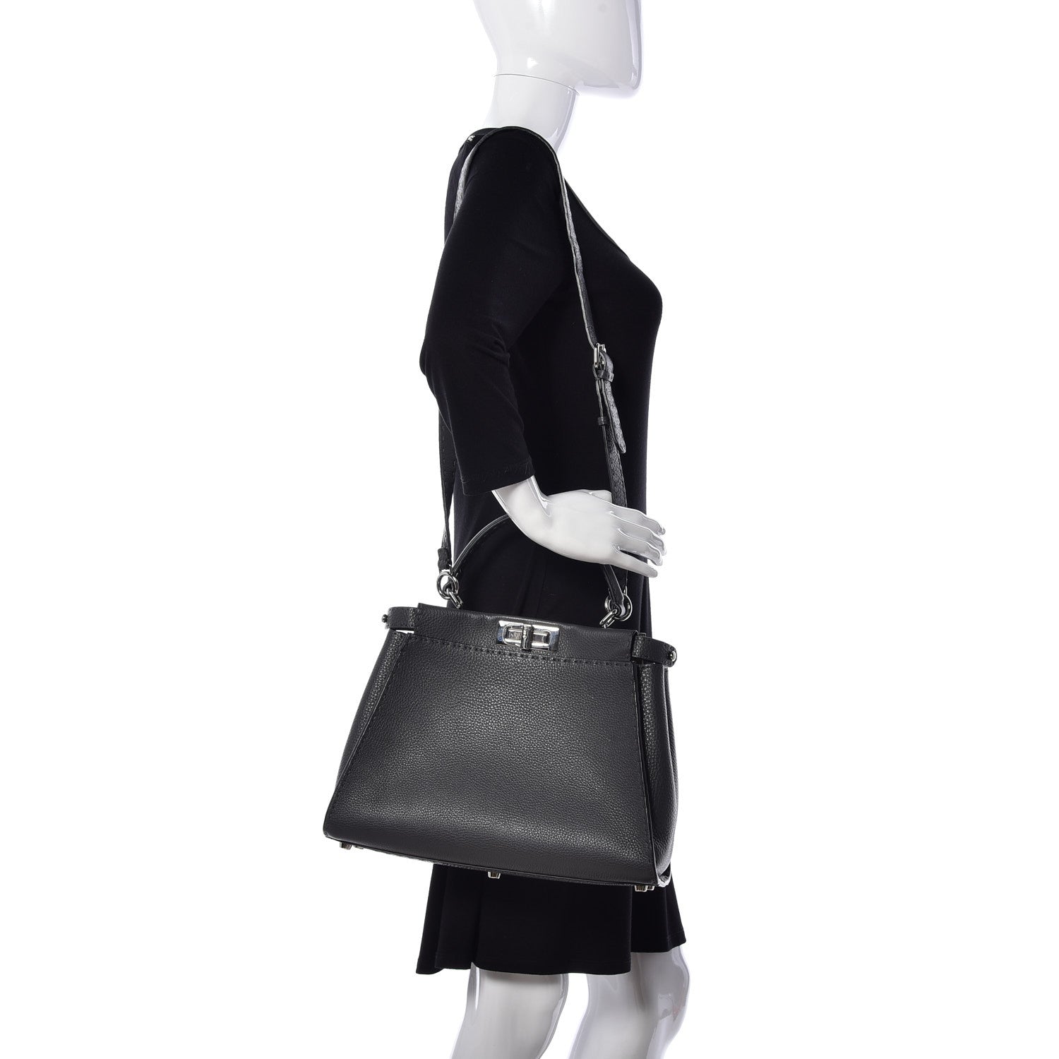 Fendi Cuoio Romano Selleria Bi-Color Medium Peekaboo Iconic Satchel Asfalto Latte 2 of 9