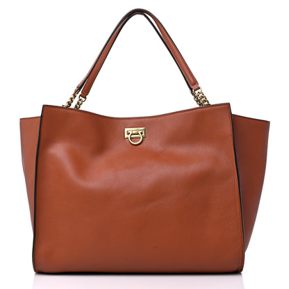 Salvatore Ferragamo Calfskin Gancini Trifolio Tote Bag Siena Tan 3 of 12