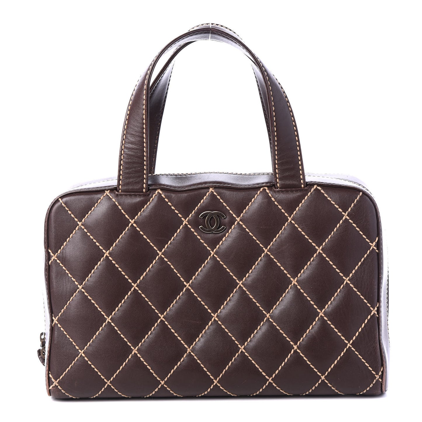 Calfskin Wild Stitch Top Handle Bag Brown