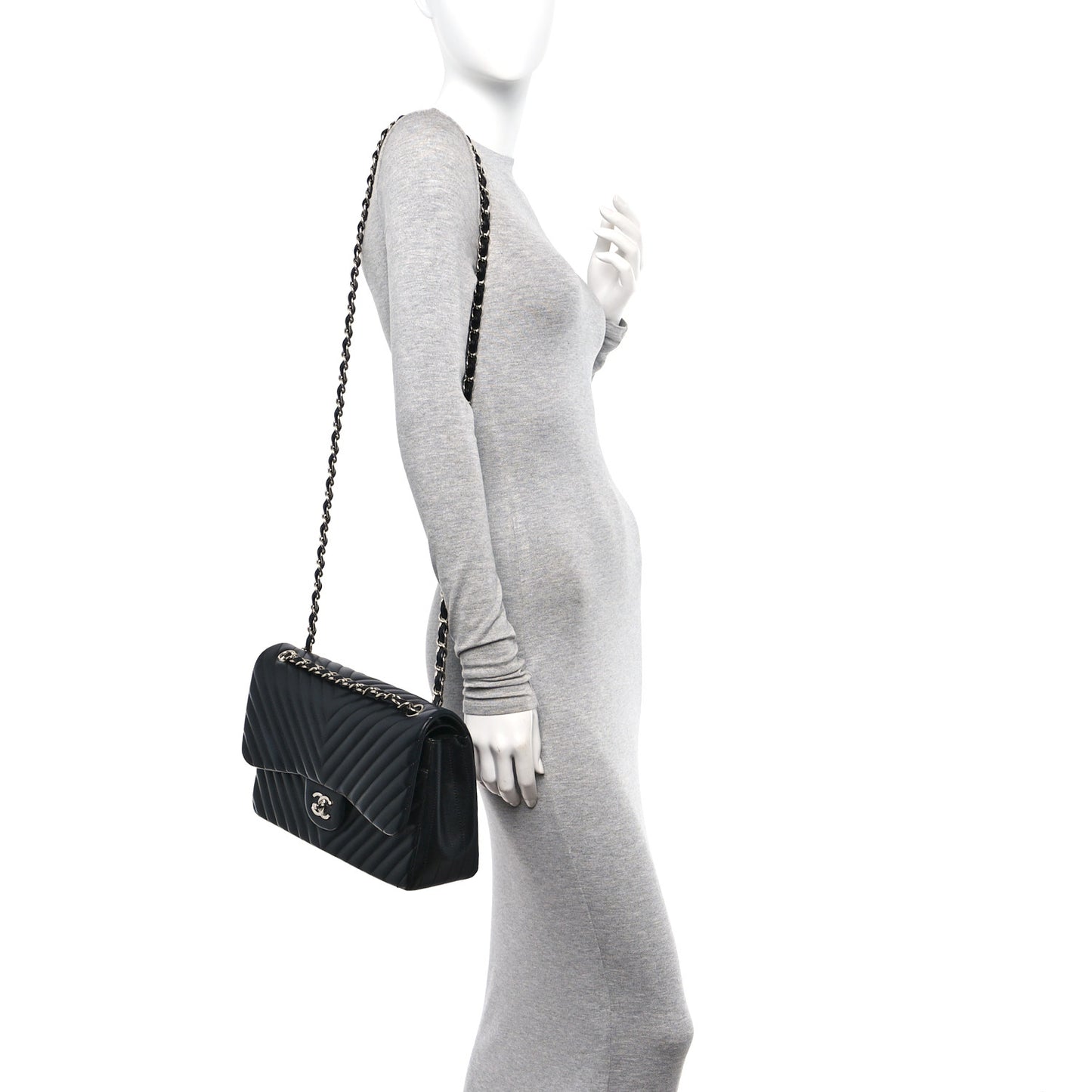 Lambskin Chevron Quilted Jumbo Double Flap Black