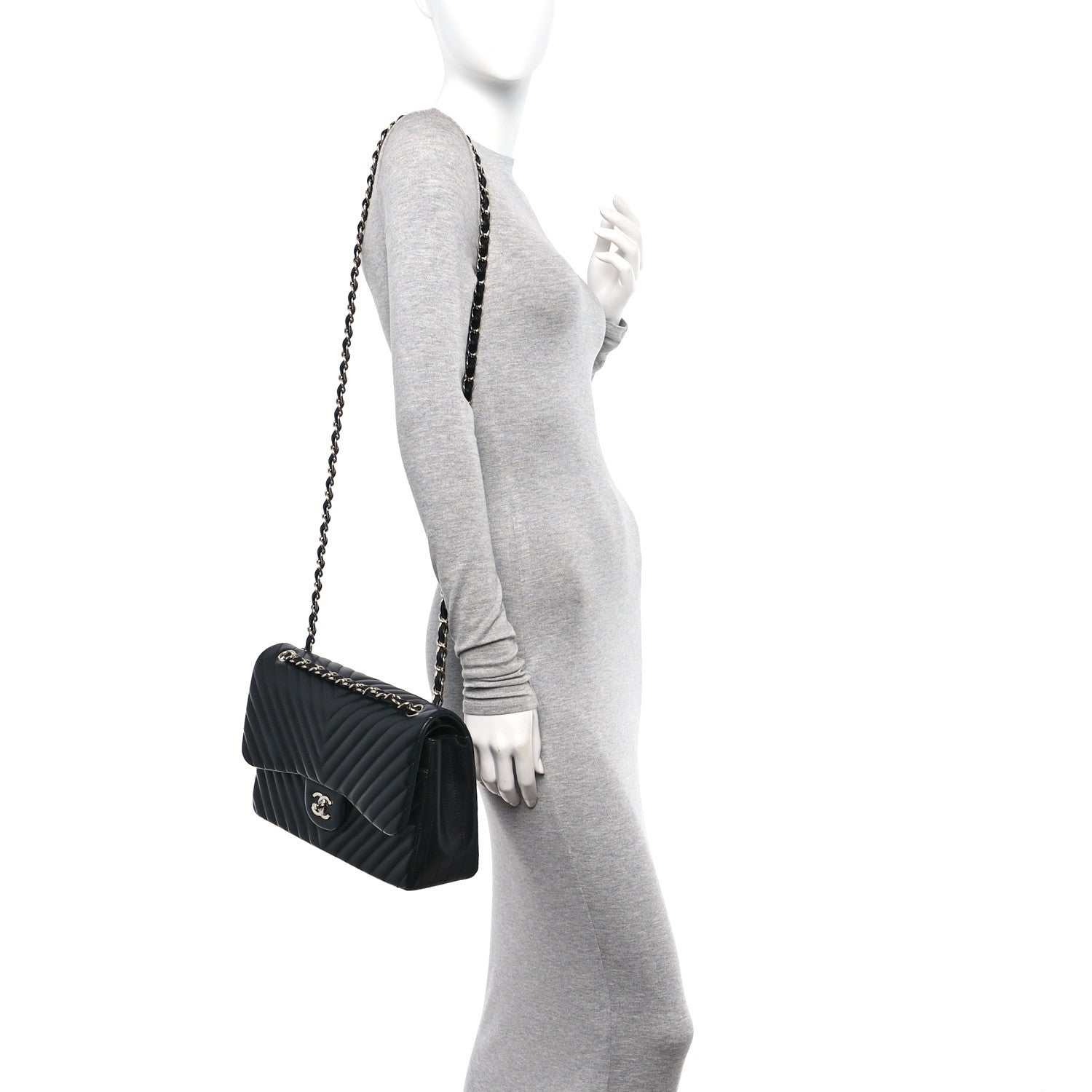 Chanel Lambskin Chevron Quilted Jumbo Double Flap Black 2 of 10