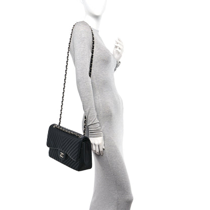 Chanel Lambskin Chevron Quilted Jumbo Double Flap Black 2 of 10