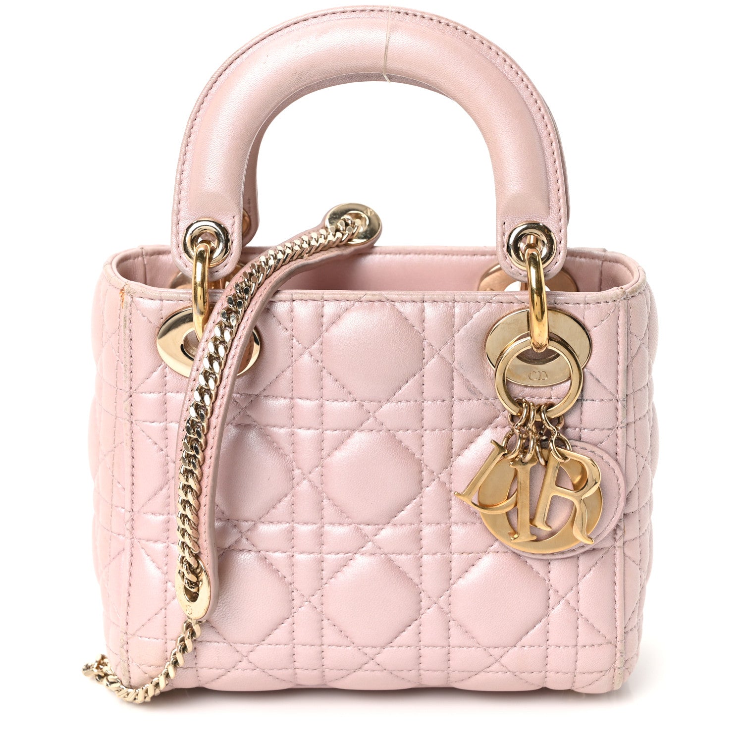 Christian Dior Metallic Lambskin Cannage Mini Lady Dior Lotus 7 of 9