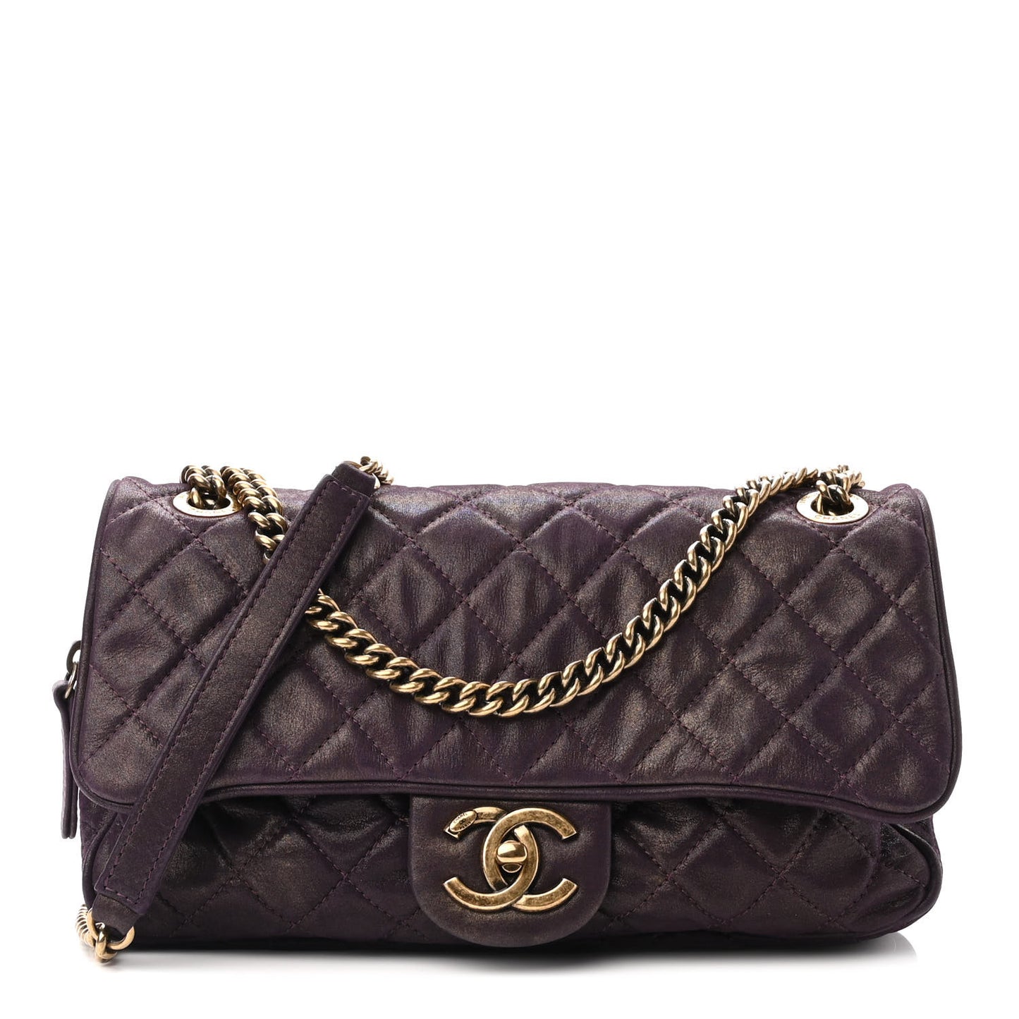 Iridescent Calfskin Quilted Small Shiva Flap Purple