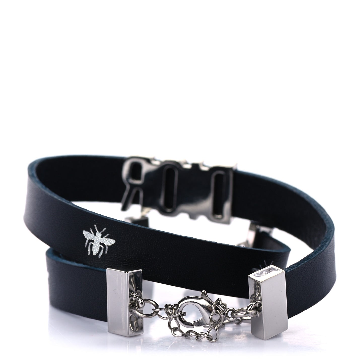 Calfskin Dior Bee Double Bracelet Black