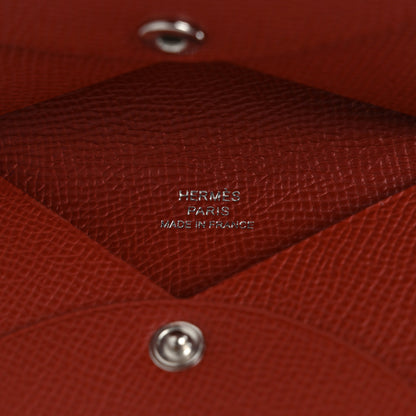 Hermes Epsom Calvi Card Case Rouge Venetian 6 of 7