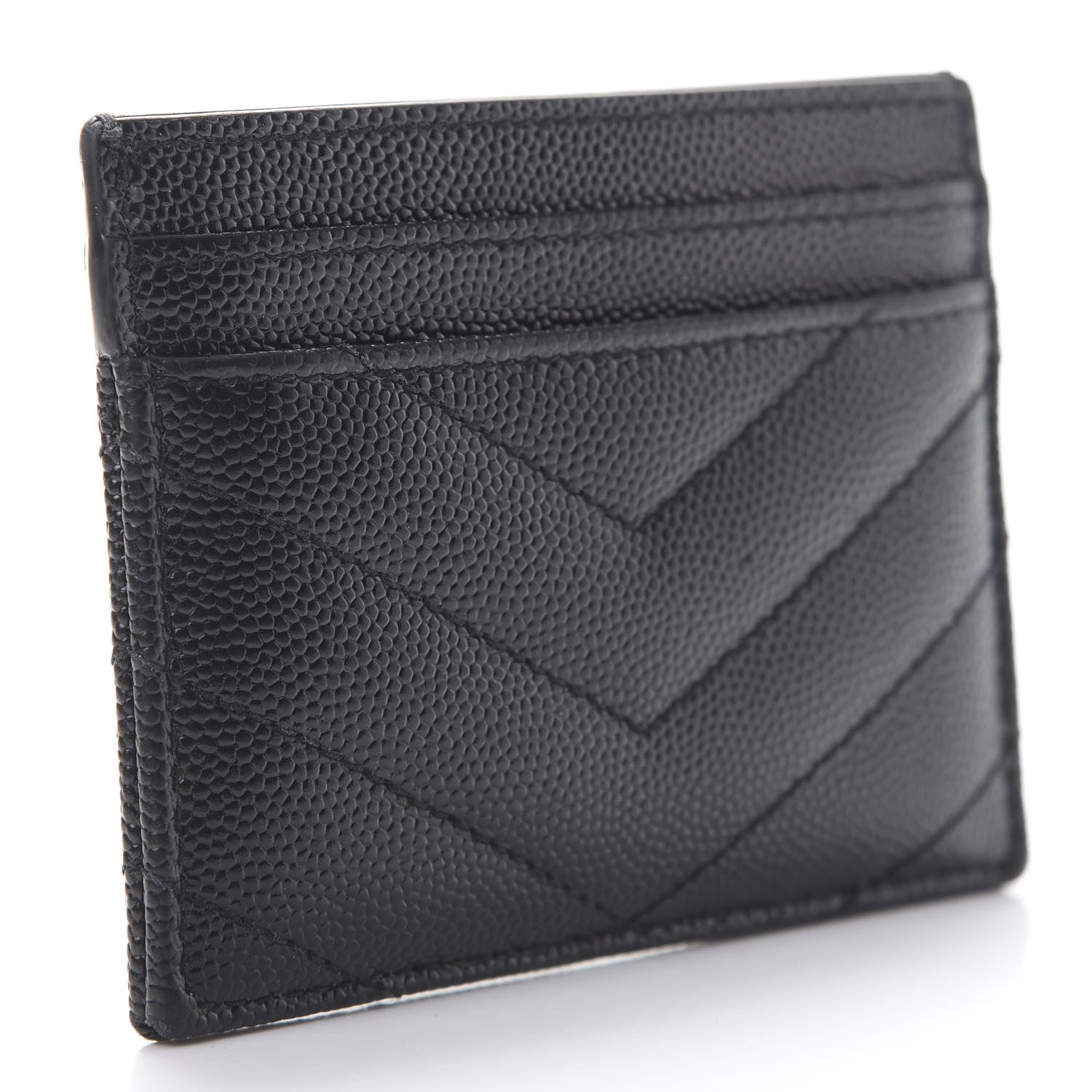 Saint Laurent Grain De Poudre Matelasse Chevron Monogram Credit Card Case Black 3 of 8