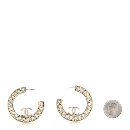 Chanel Metal Crystal CC XL Hoop Earrings Silver 2 of 4