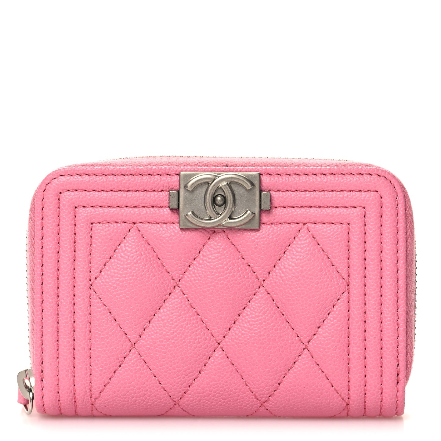 Caviar Quilted Boy Zip Around Coin Purse Wallet Pink