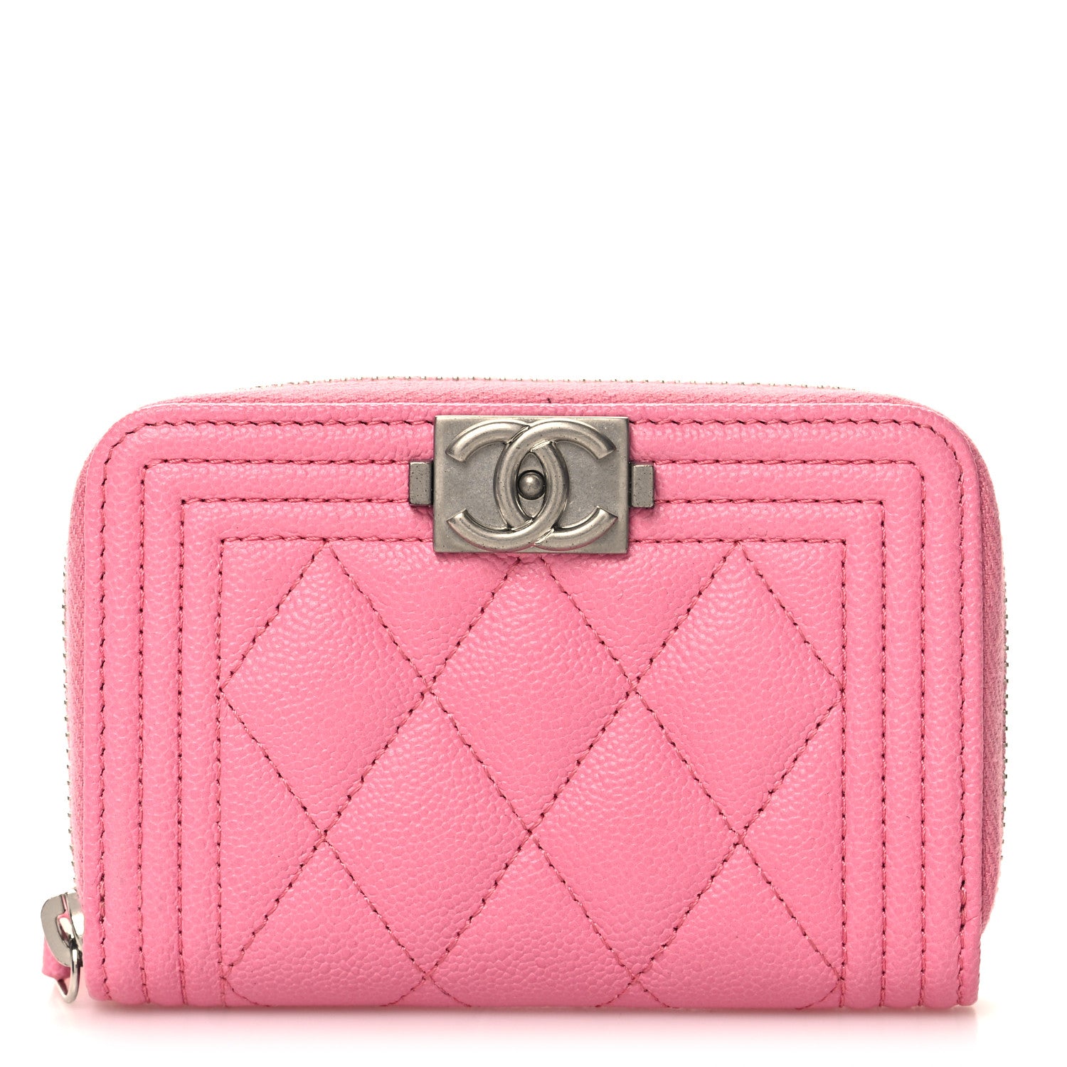 Chanel Caviar Quilted Boy Zip Around Coin Purse Wallet Pink 1 of 8
