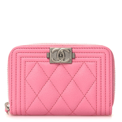 Chanel Caviar Quilted Boy Zip Around Coin Purse Wallet Pink 1 of 8
