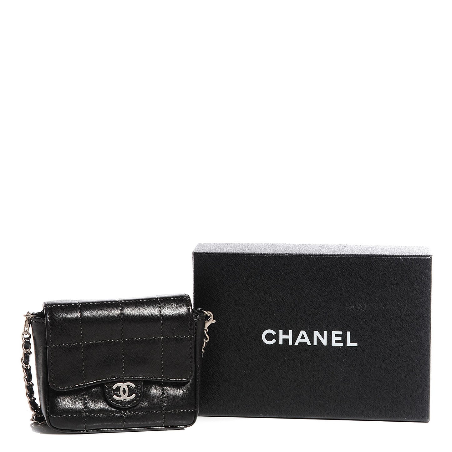 Lambskin Square Stitched Micro Flap Black