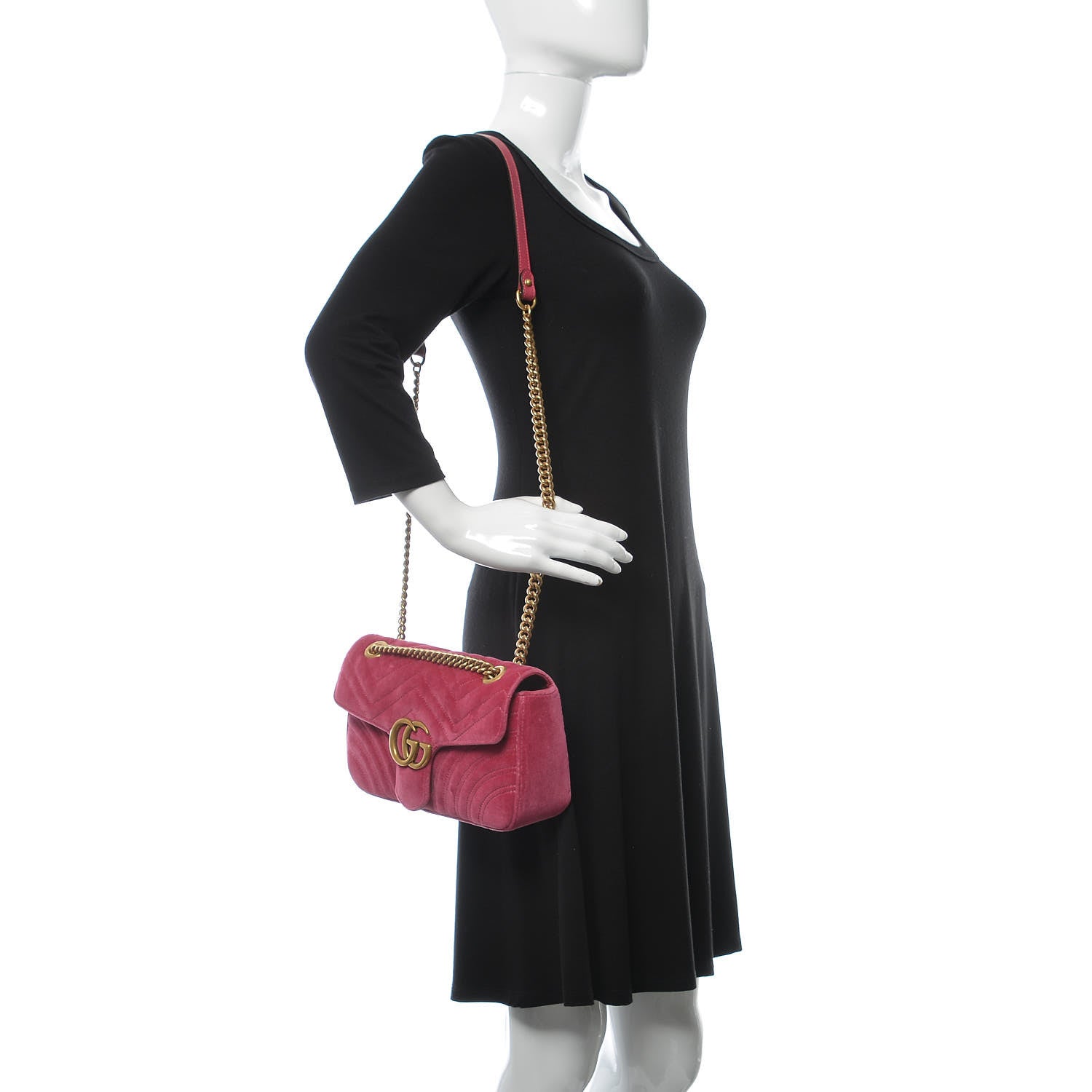 Gucci Velvet Matelasse Small GG Marmont Shoulder Bag Light Raspberry Rose 2 of 10