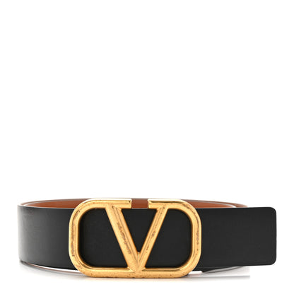 Valentino Garavani Glossy Calfskin VLogo Reversible 40mm Belt 90 36 Saddle Brown Black 1 of 7