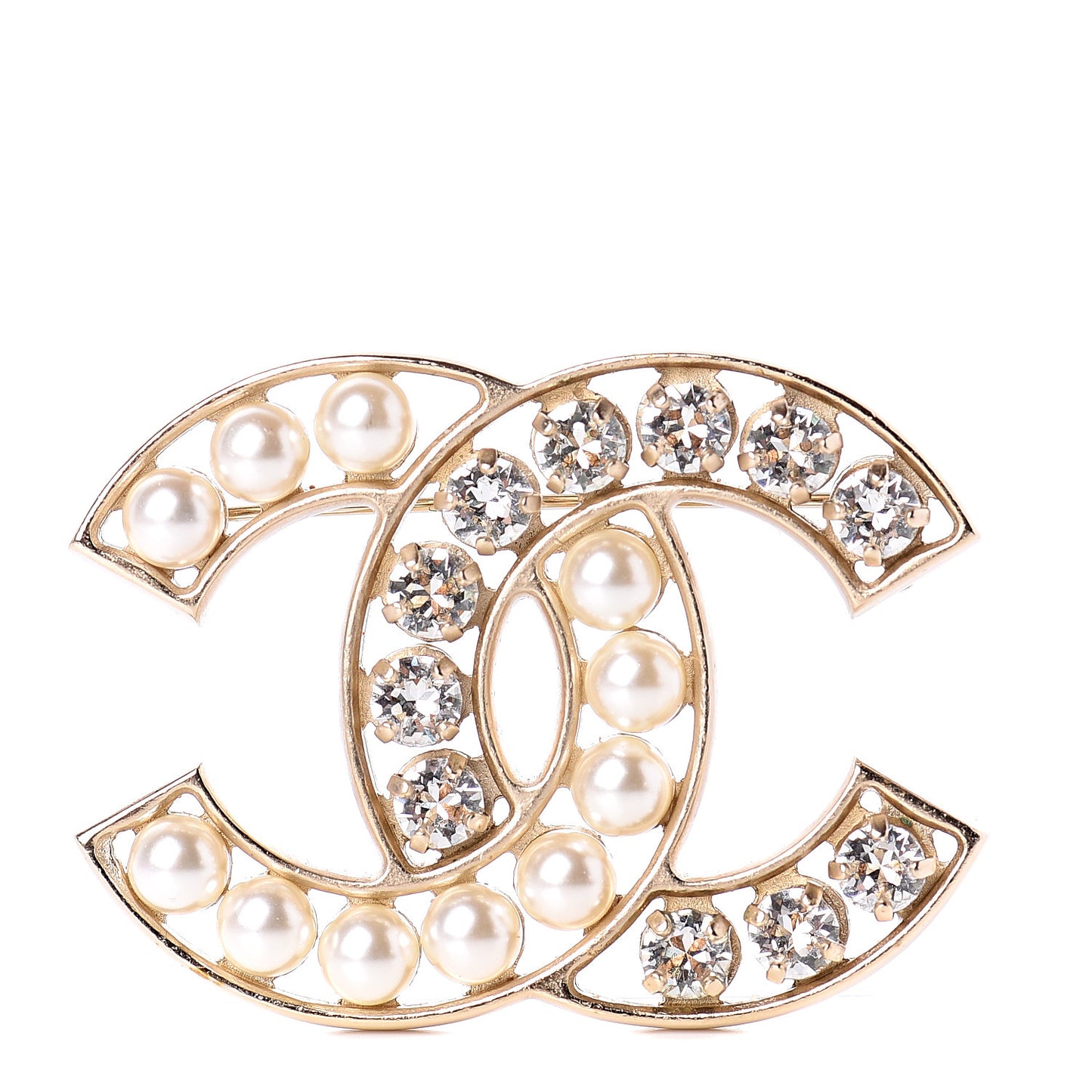 Pearl Crystal CC Brooch Gold Pearly White