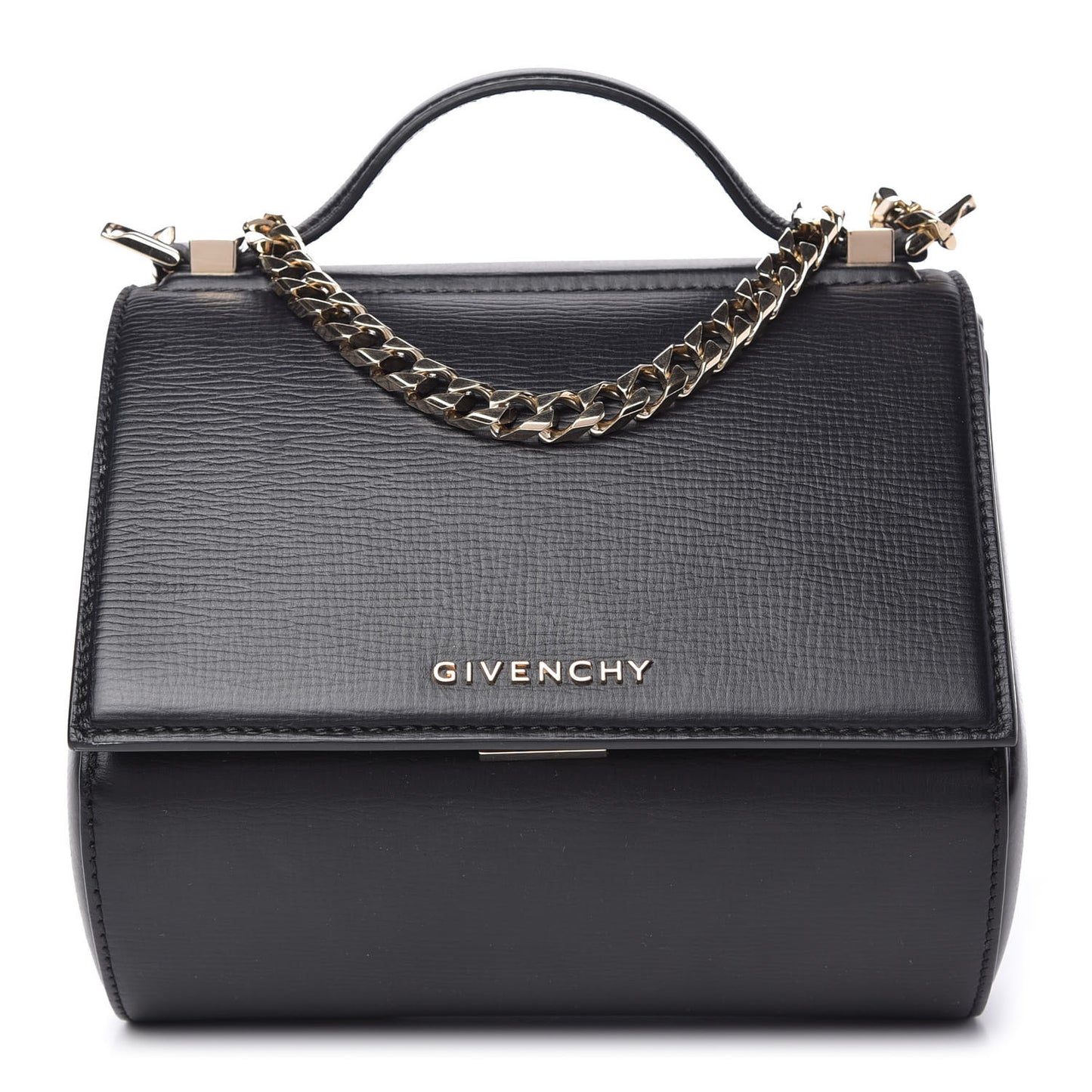 Textured Calfskin Mini Pandora Box Chain Crossbody Bag Black