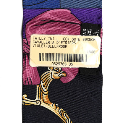 Hermes Silk Cavalleria D'Etriers Twilly Violet Bleu Rose 4 of 4