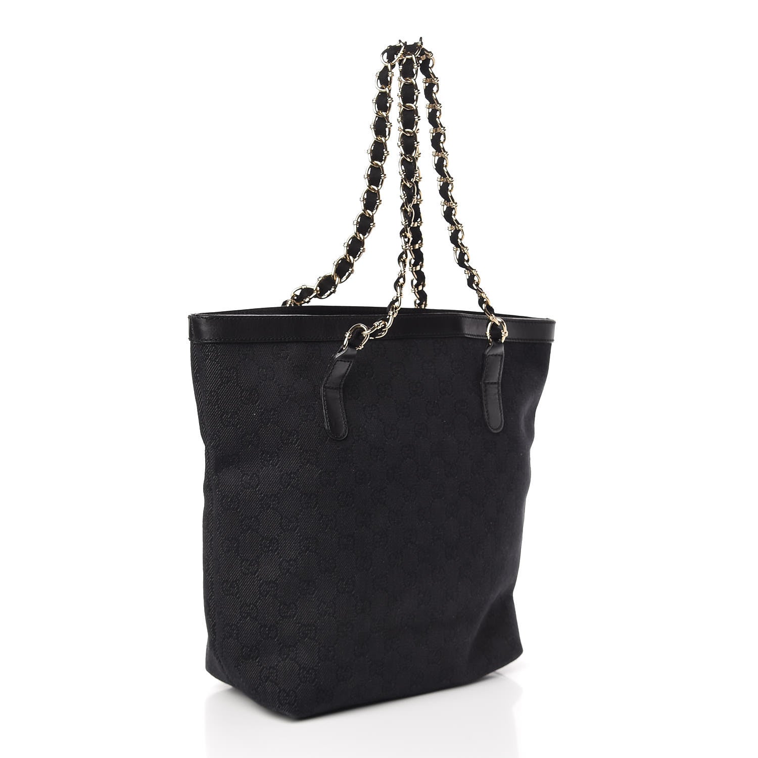 Gucci Denim Monogram Chain Bucket Tote Black 3 of 10
