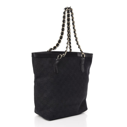 Gucci Denim Monogram Chain Bucket Tote Black 3 of 10