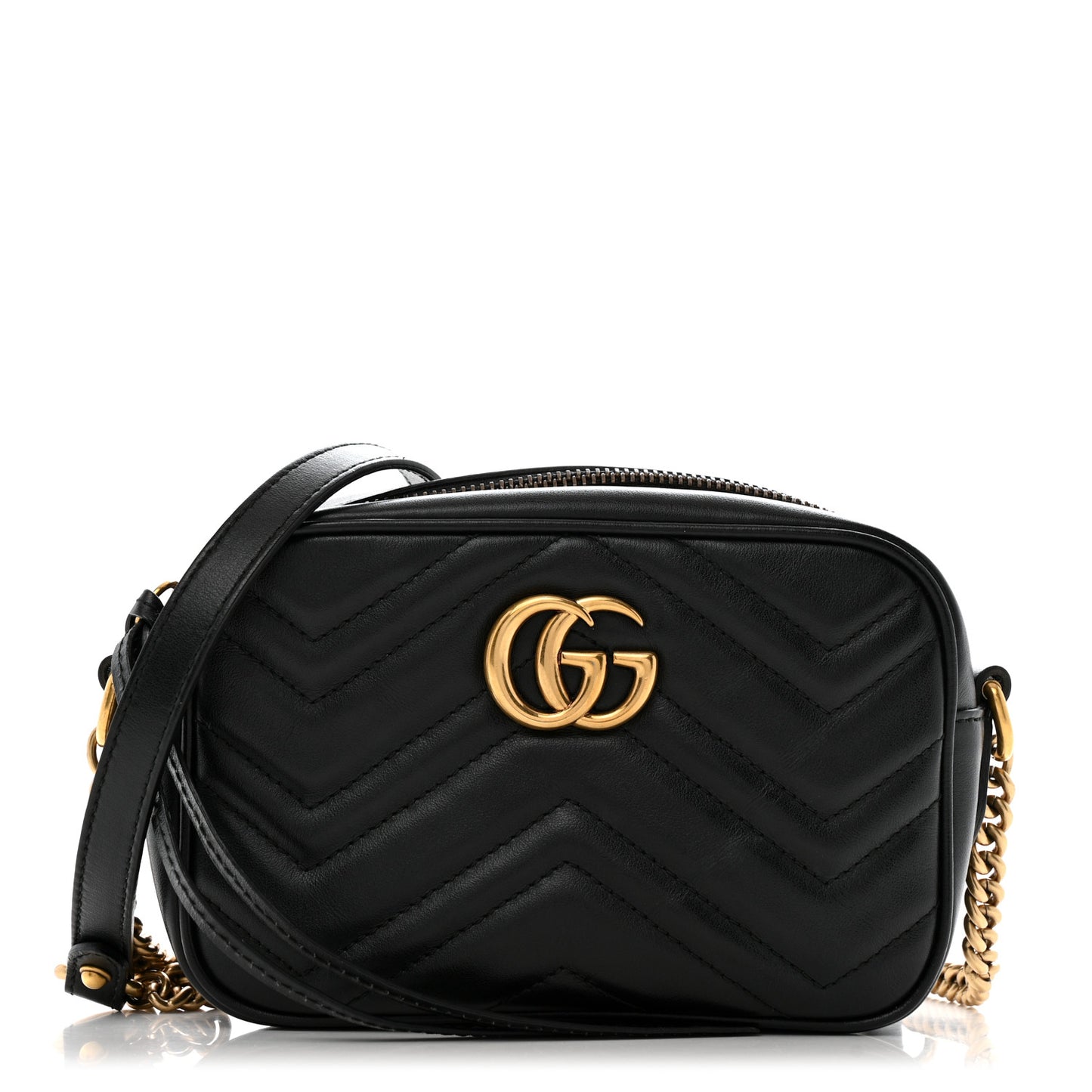 Calfskin Matelasse Mini GG Marmont Chain Shoulder Bag Black