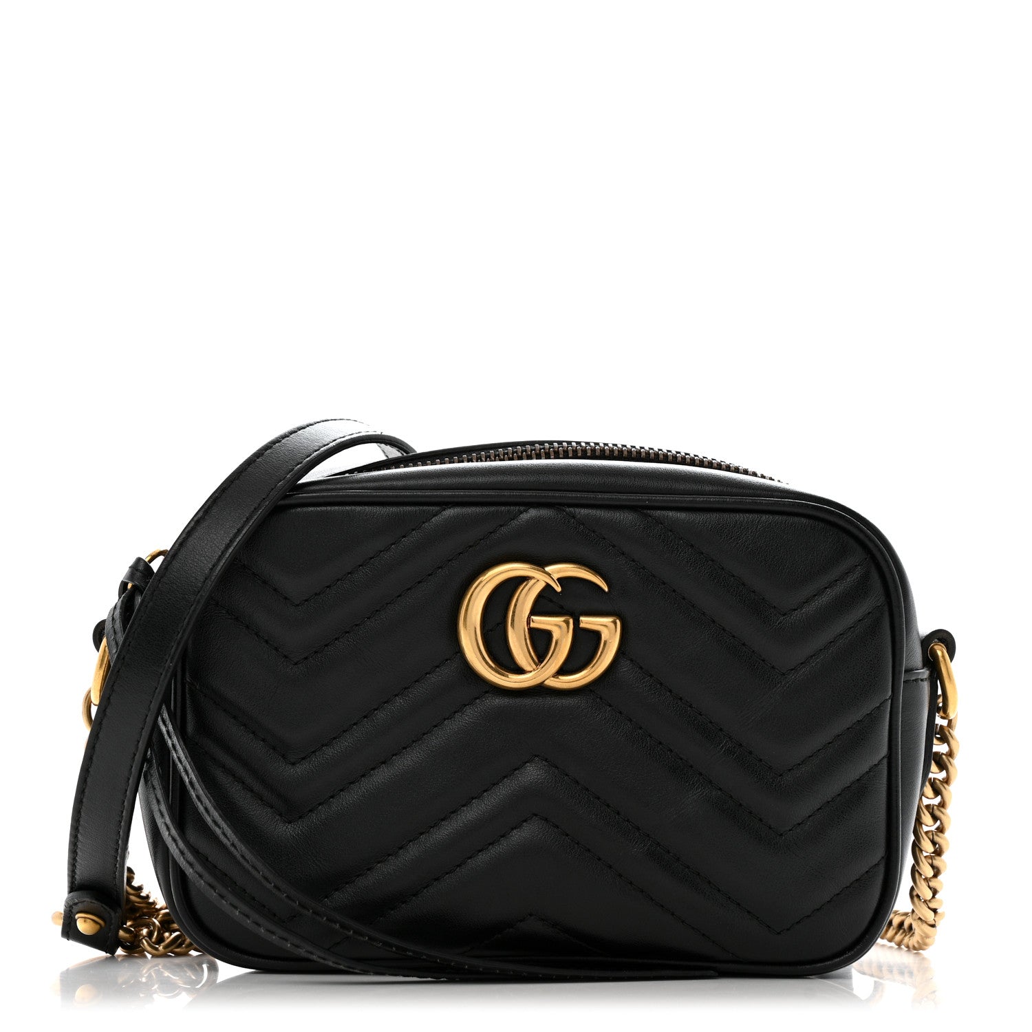 Gucci Calfskin Matelasse Mini GG Marmont Chain Shoulder Bag Black 1 of 13