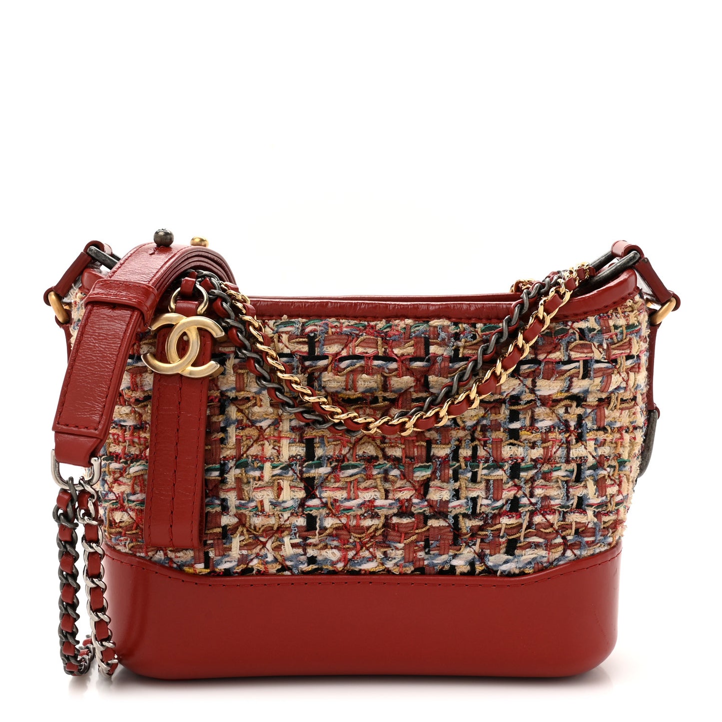 Tweed Calfskin Small Gabrielle Hobo Red Multicolor