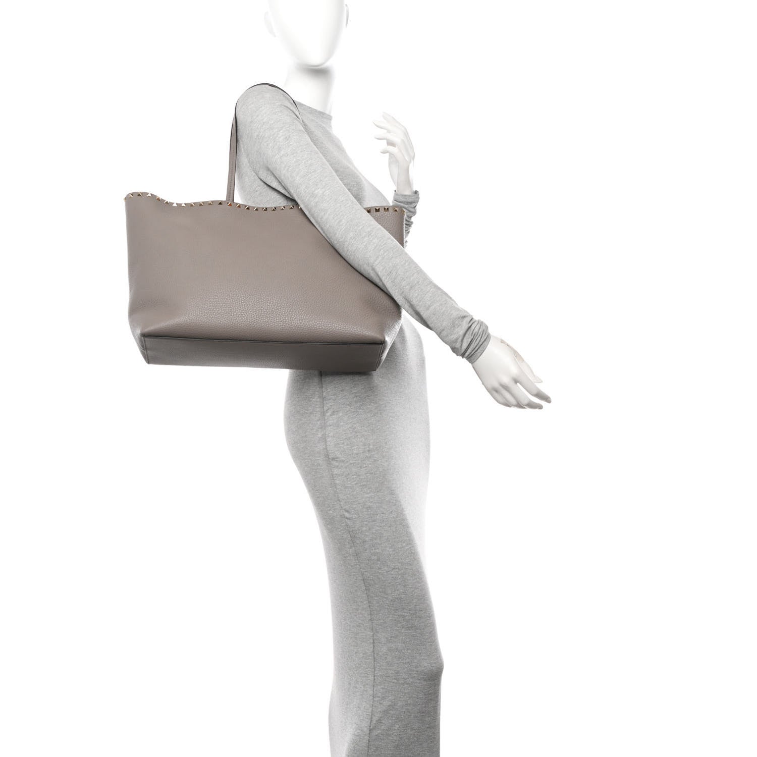 Valentino Garavani Grained Calfskin Small Rockstud Shoulder Tote Dove Gray 2 of 11