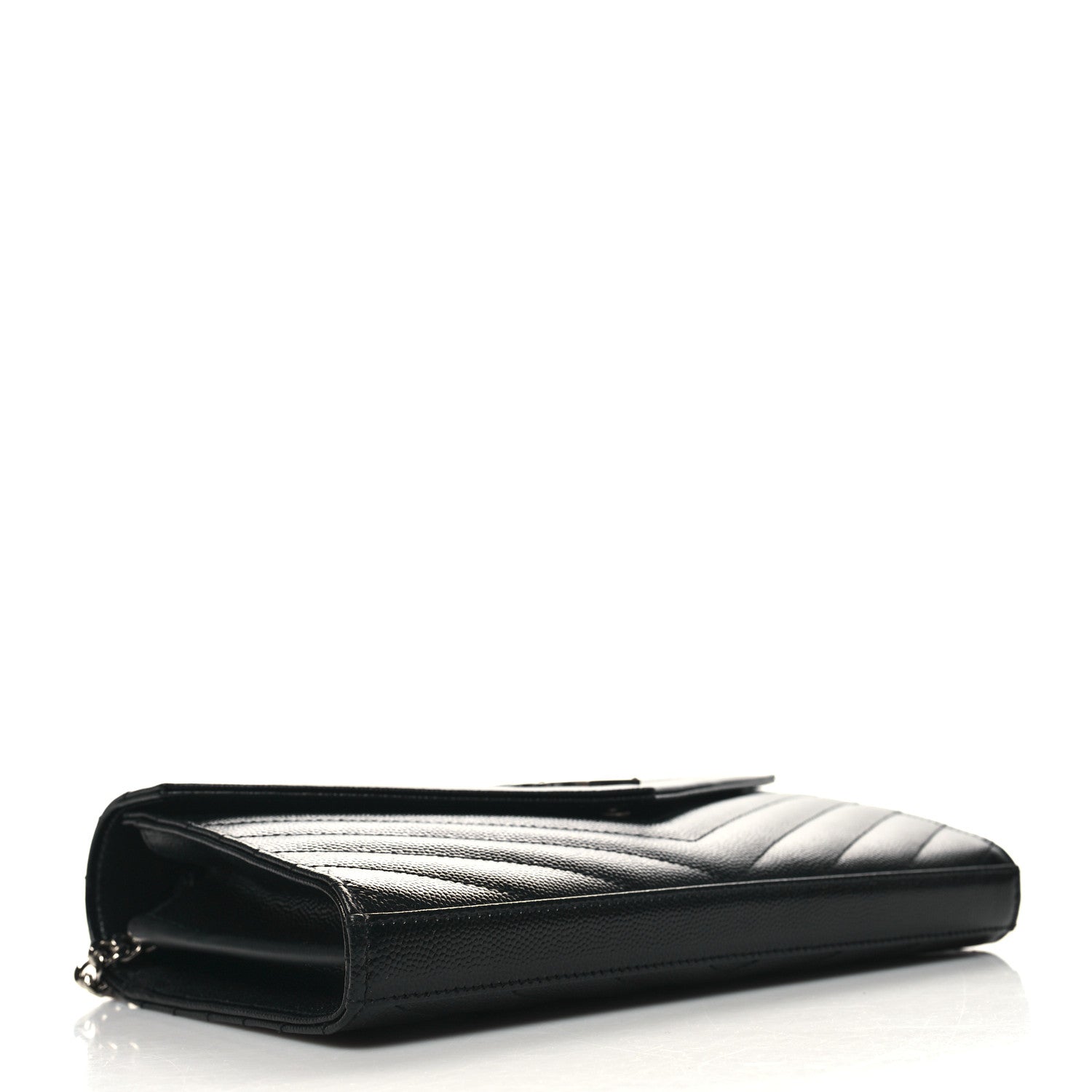 Saint Laurent Grain De Poudre Matelasse Chevron Monogram Chain Wallet Black 4 of 11