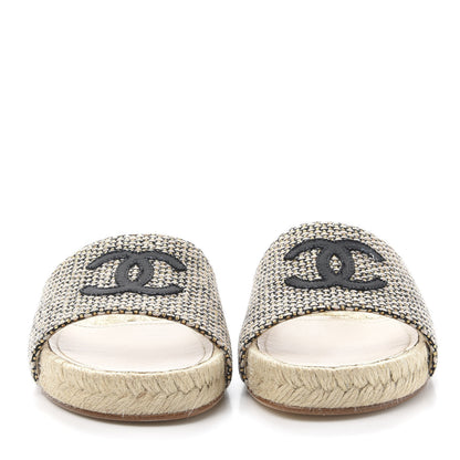 Chanel Metallic Tweed CC Espadrille Slip On Sandals 36 Beige Black 2 of 9