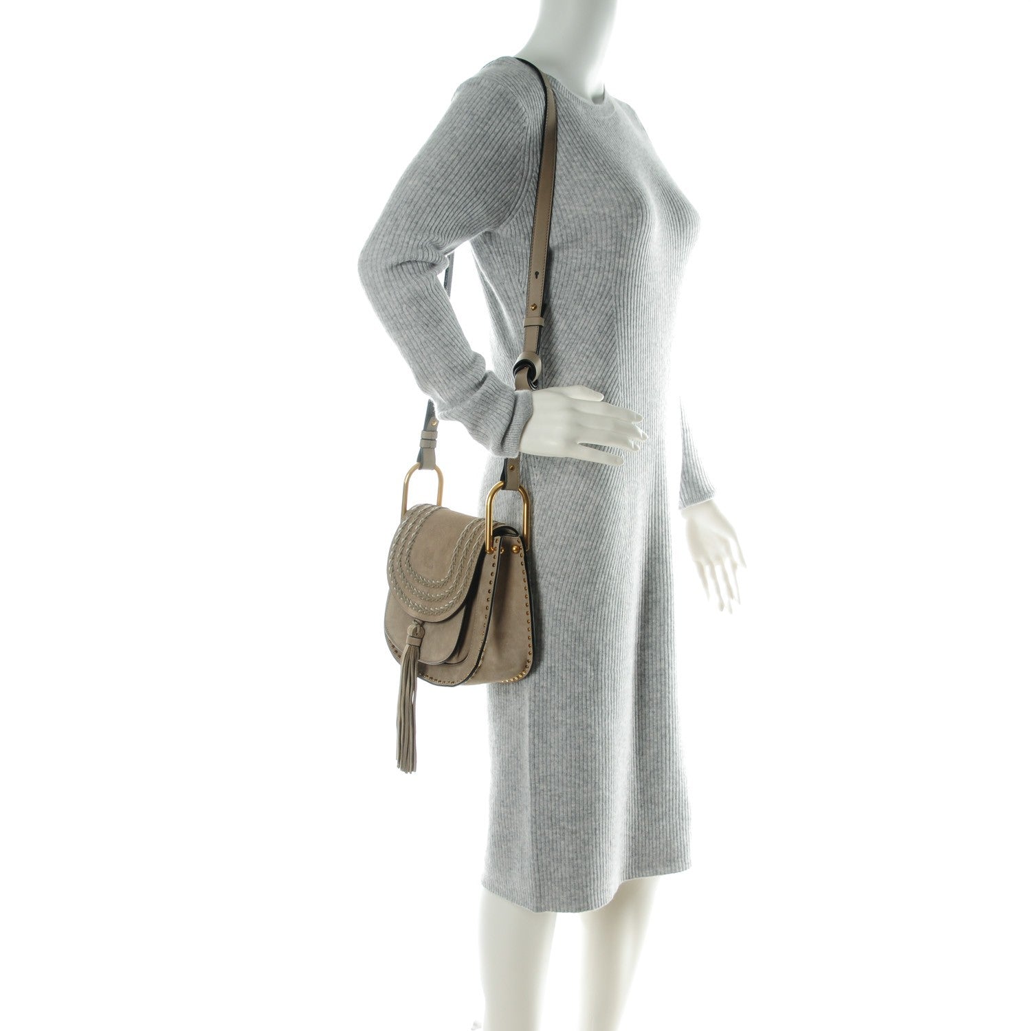 Chloe Suede Braided Small Hudson Shoulder Bag Motty Grey 2 of 8