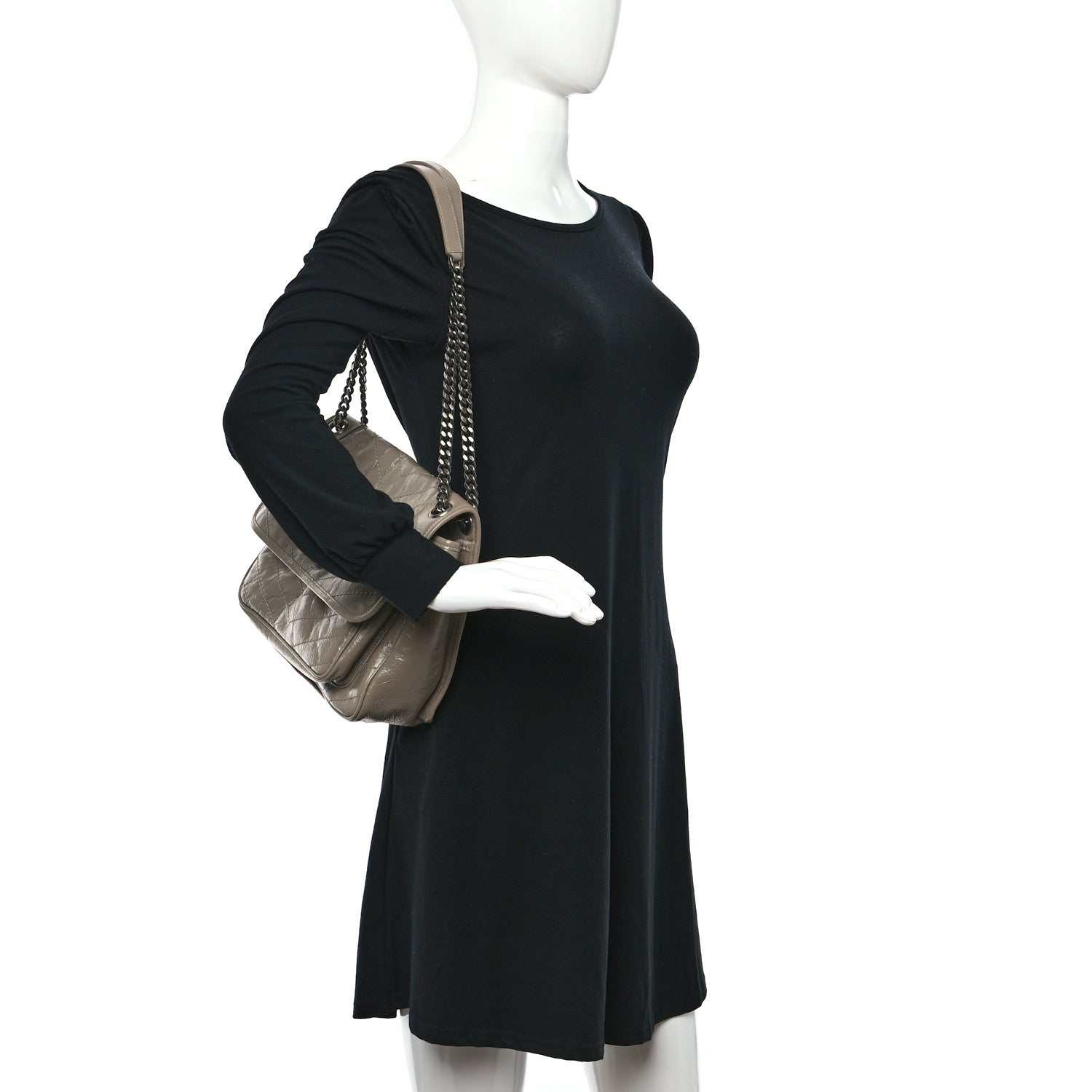 Saint Laurent Crinkled Calfskin Matelasse Monogram Medium Niki Chain Satchel Light Taupe 3 of 9