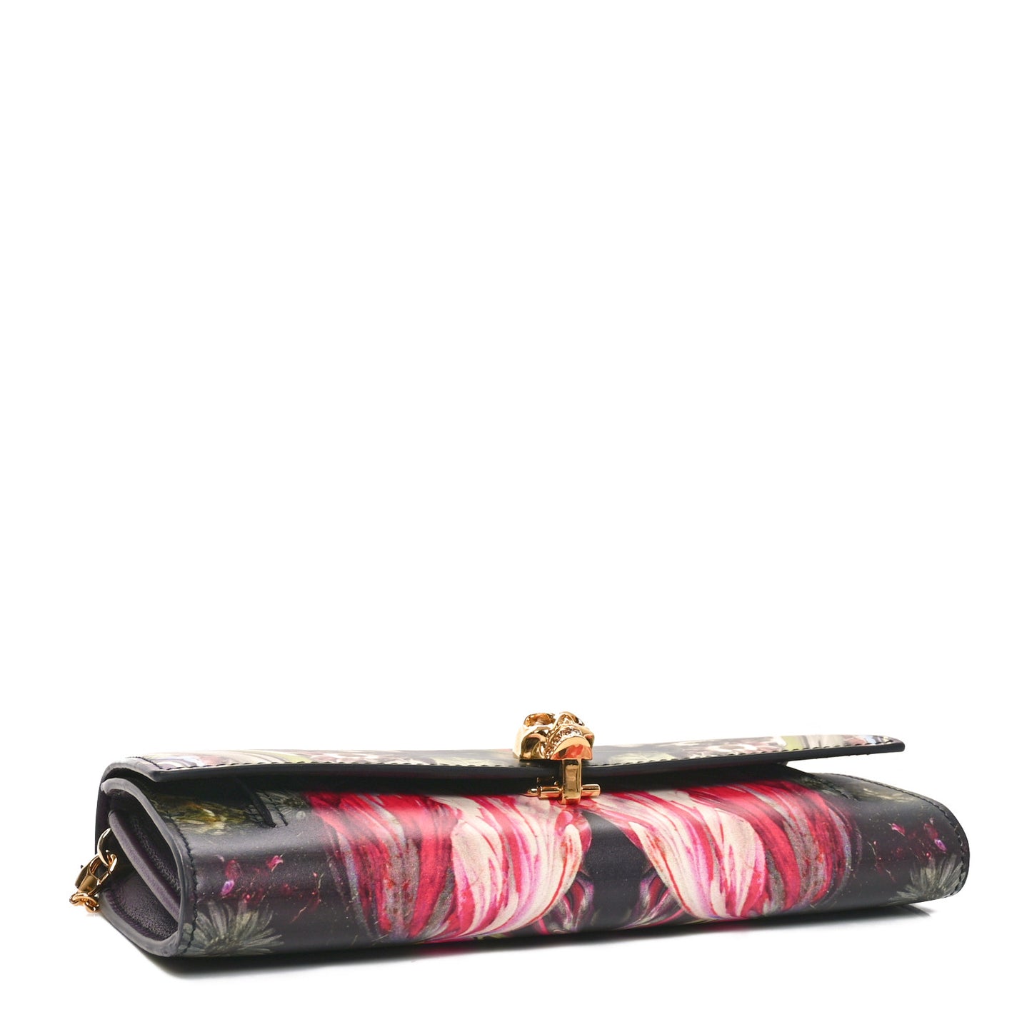 Printed Calfskin Dripping Flower Skull Wallet on Chain Multicolor