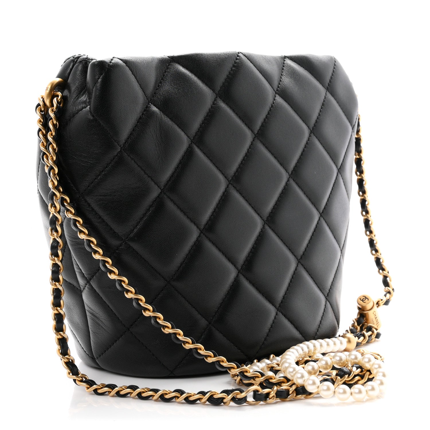 Chanel Lambskin Quilted My Perfect Chain Bucket Drawstring Bag Black 3 of 10
