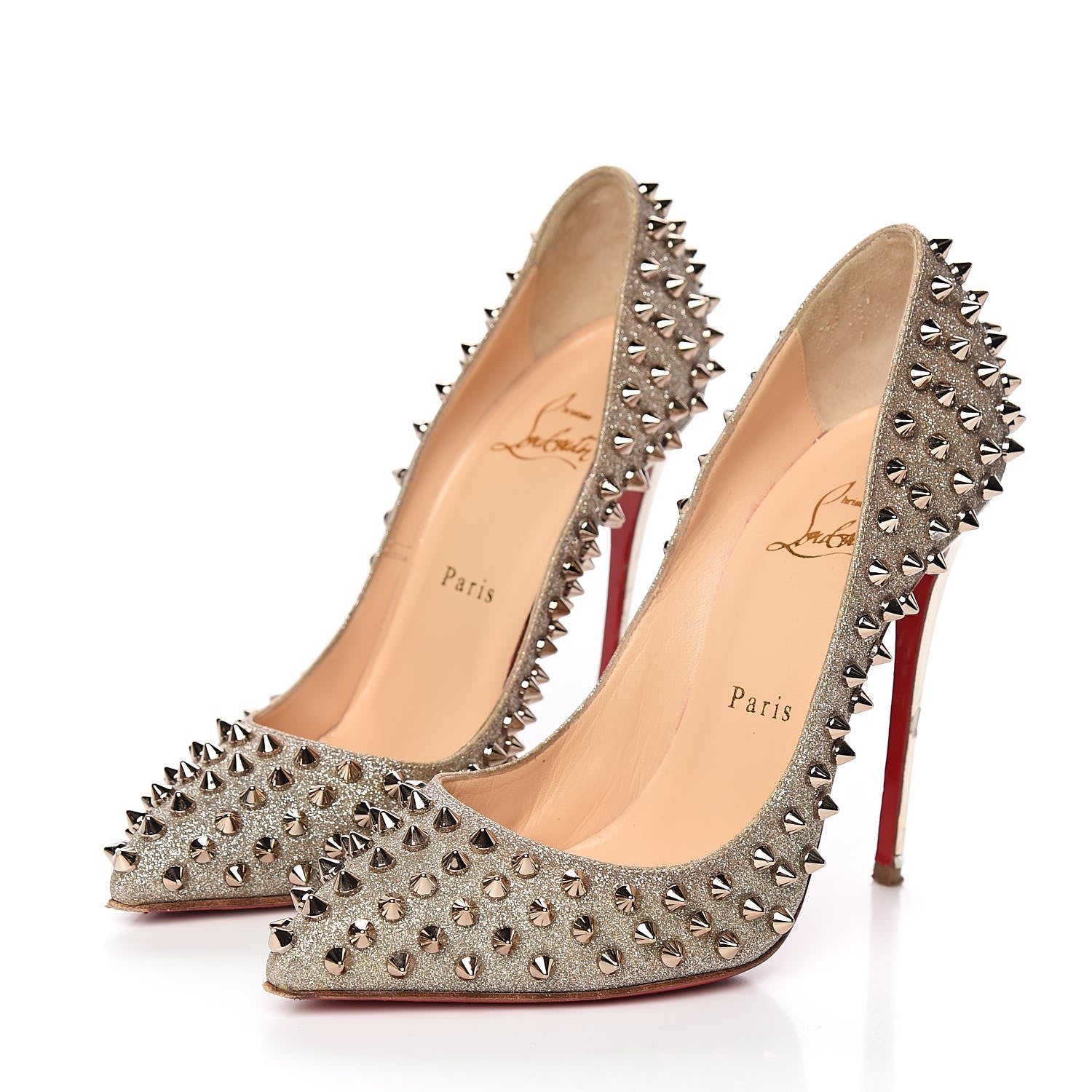 Christian Louboutin Glitter Mini Specchio Follies Spikes 120 Pumps 37 Ivory Colombe 3 of 11