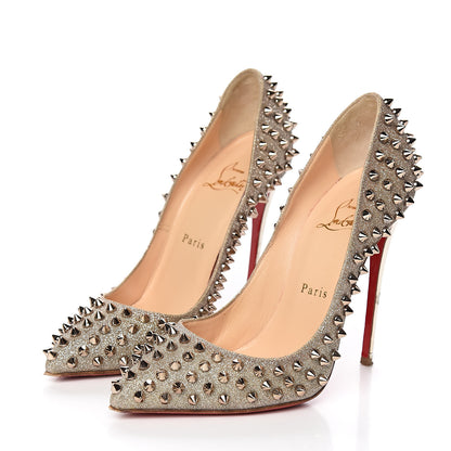 Christian Louboutin Glitter Mini Specchio Follies Spikes 120 Pumps 37 Ivory Colombe 3 of 11