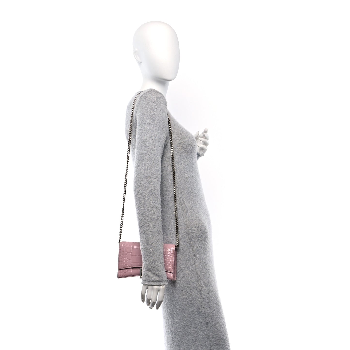 Shiny Calfskin Crocodile Embossed Hourglass Chain Bag Powder Pink