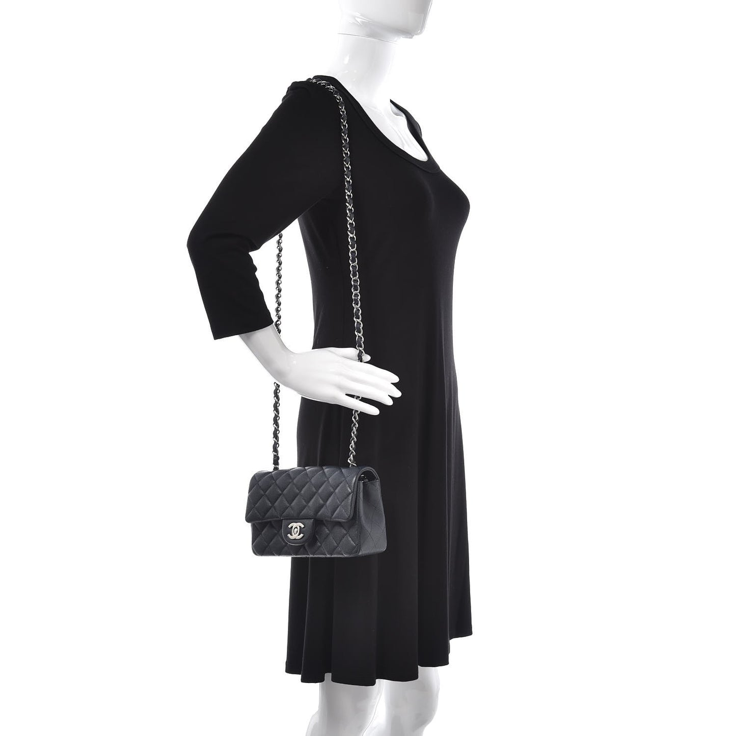 Caviar Quilted Mini Rectangular Flap Navy