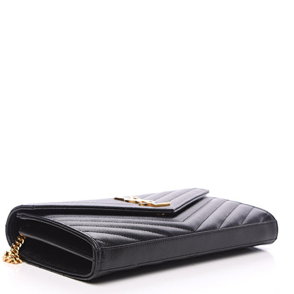 Saint Laurent Grain De Poudre Matelasse Chevron Monogram Chain Wallet Black 3 of 8