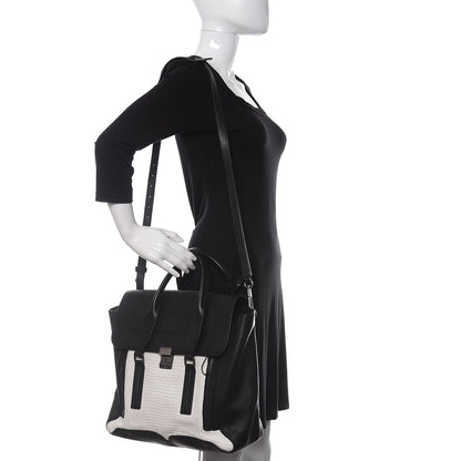 3.1 Phillip Lim Textured Calfskin Large Pashli Satchel Black White 2 of 9