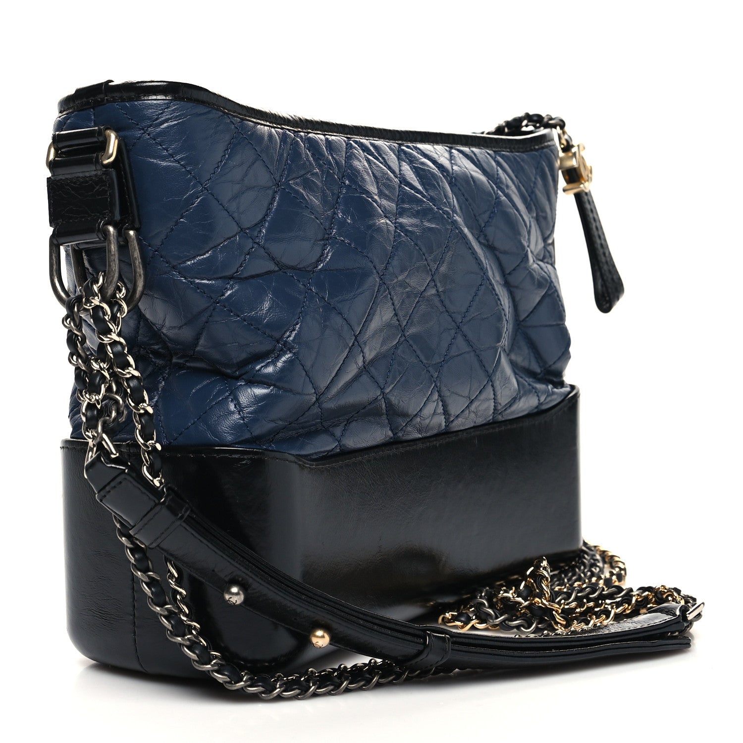 Chanel Aged Calfskin Quilted Medium Gabrielle Hobo Navy Black 3 of 14