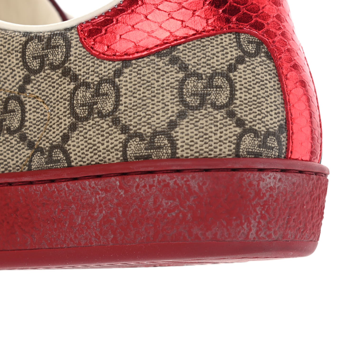 Gucci GG Supreme Monogram Ayers Mens New Ace Low-Top Sneaker 7 Beige Red 20 of 32