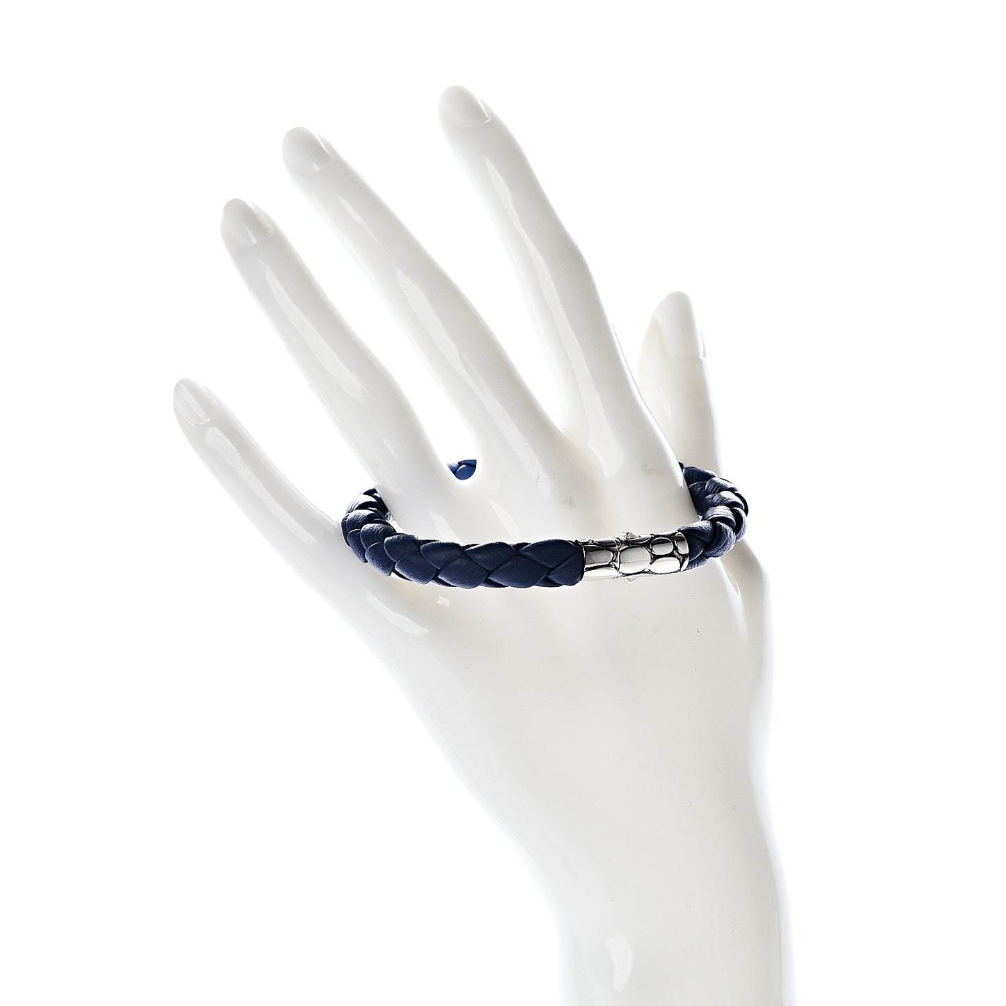 Sterling Silver Leather Braided Kali Bracelet Blue M