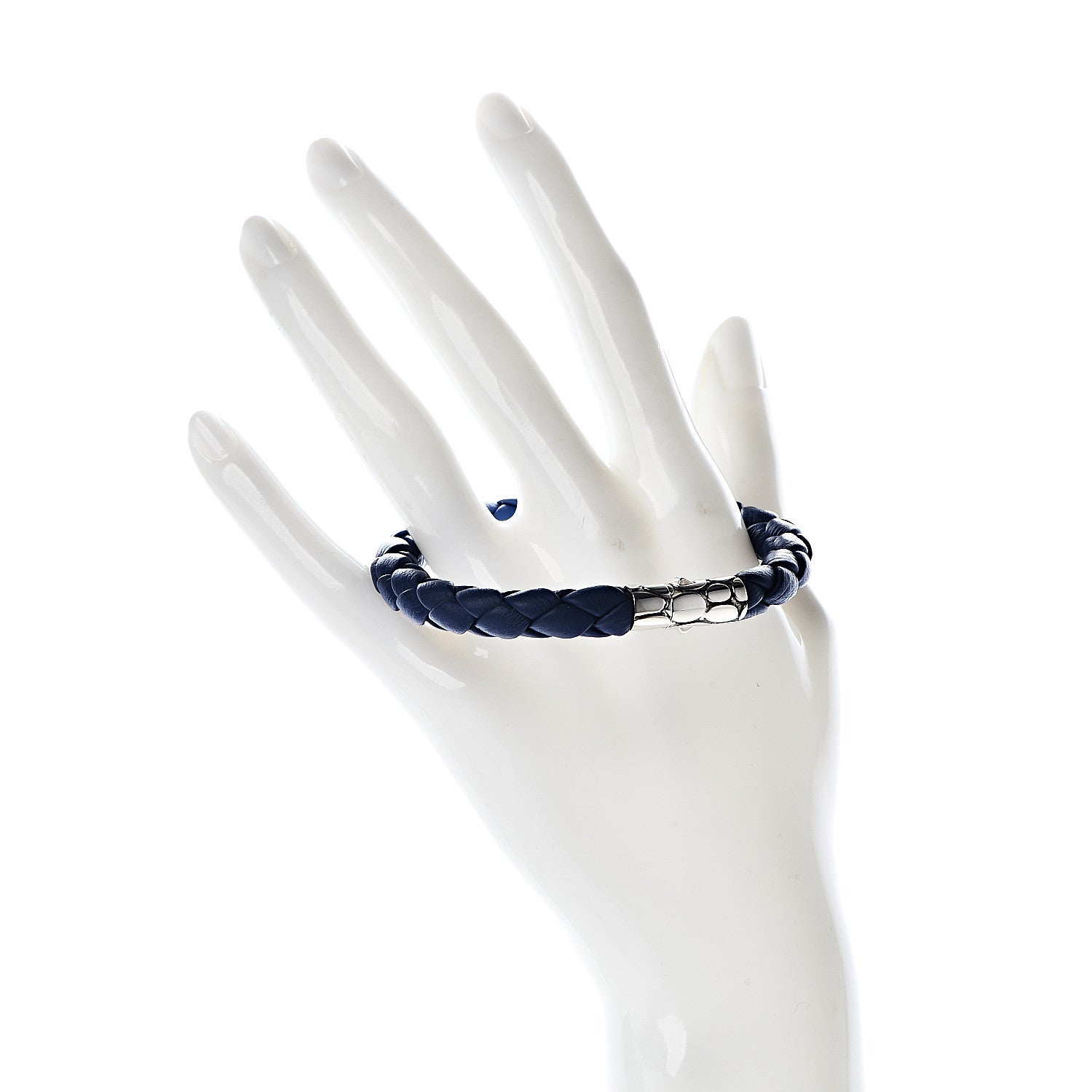 John Hardy Sterling Silver Leather Braided Kali Bracelet Blue M 2 of 5