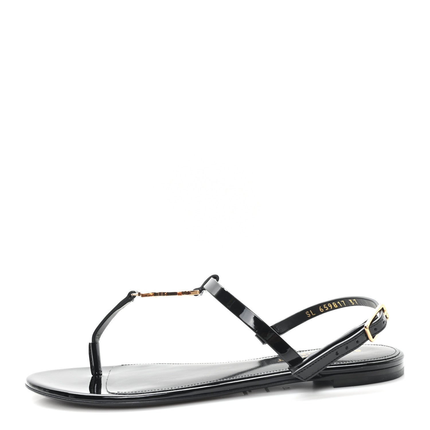 Saint Laurent Patent Calfskin Cassandra Monogram Sandals 37 Black 1 of 10