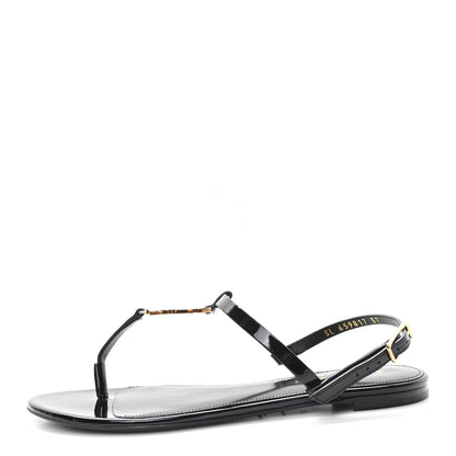 Saint Laurent Patent Calfskin Cassandra Monogram Sandals 37 Black 1 of 10