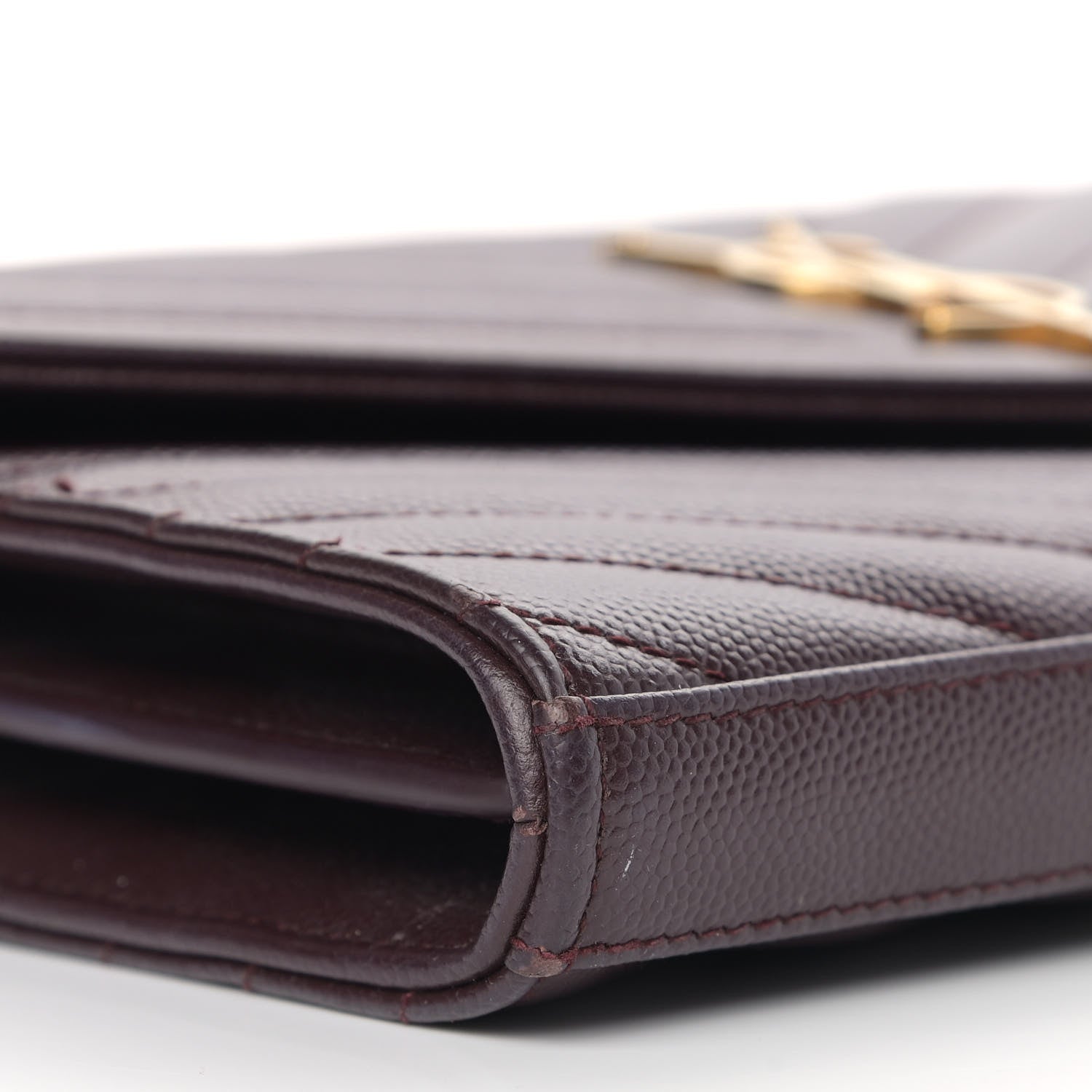 Saint Laurent Grain De Poudre Matelasse Chevron Monogram Chain Wallet Palissandre 9 of 15